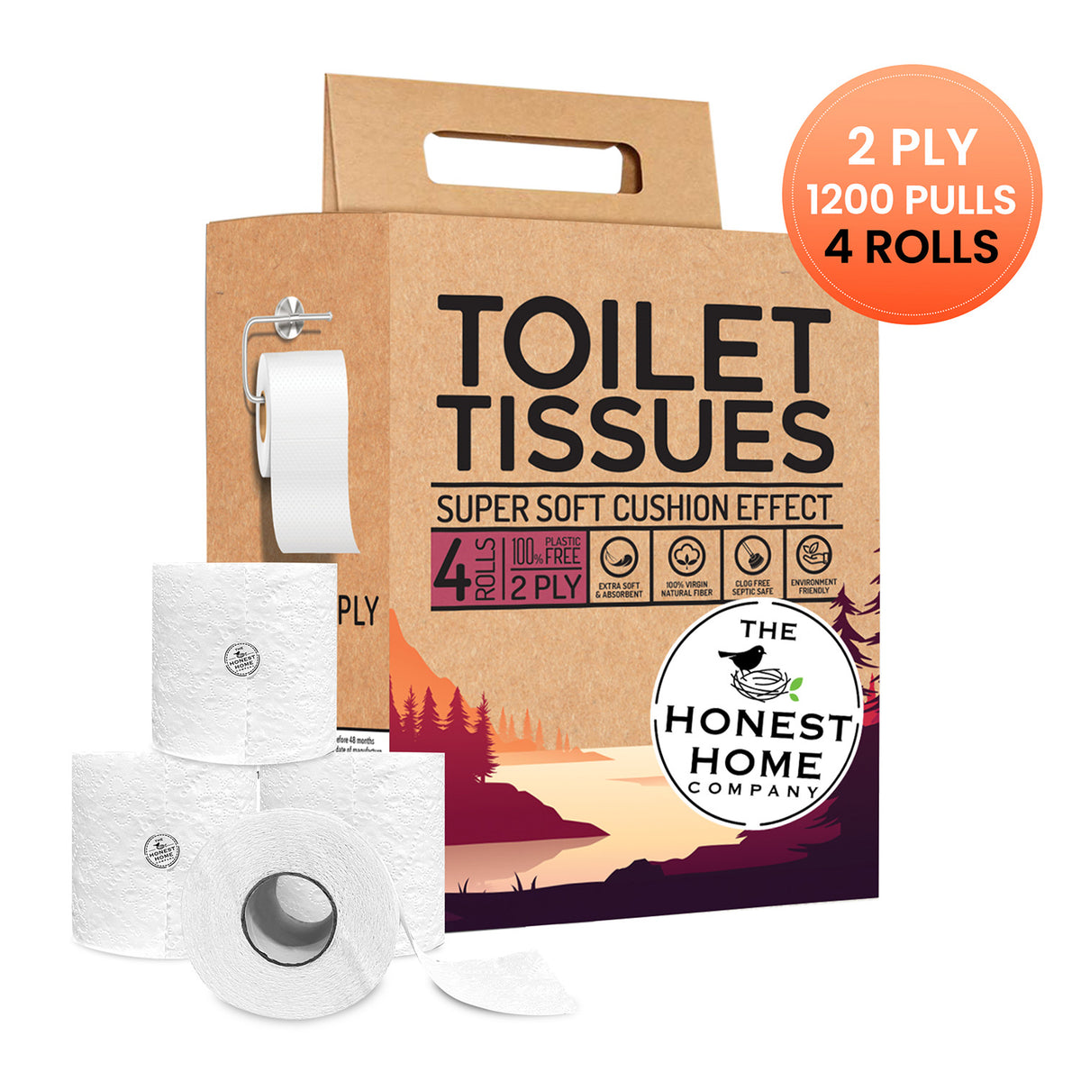 Toilet Tissue Rolls 2 Ply | 1200 Pulls | 4 Rolls x 300 Pulls