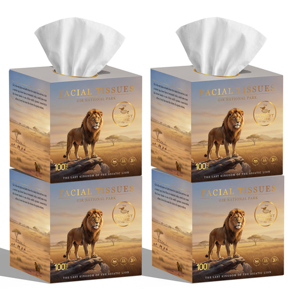 Honest Home 3 Ply Artisanal Facial Tissue Box (400 Pulls)- Gir- Pack of 4 (100 Pulls X 4)