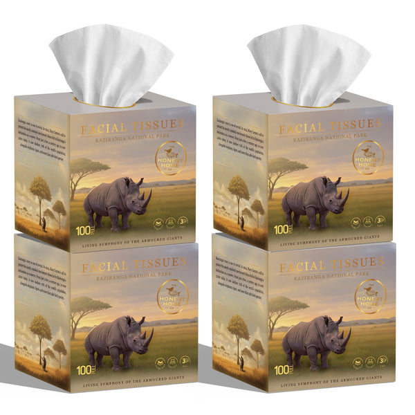 Honest Home 3 Ply Artisanal Facial Tissue Box (400 Pulls)- Kaziranga- Pack of 4 (100 Pulls X 4)