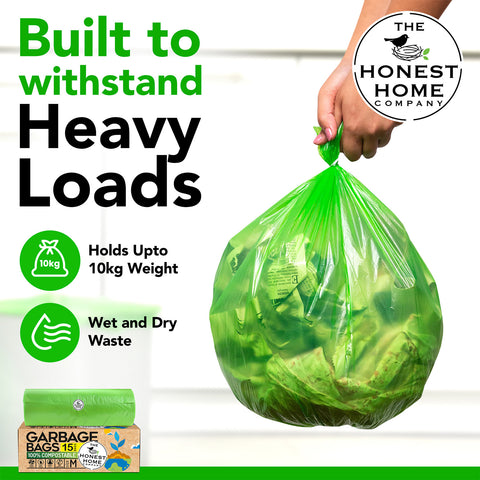 Compostable Garbage Bags Medium Green | 60 Bags | 19 x 21 Inches| Pack of 4