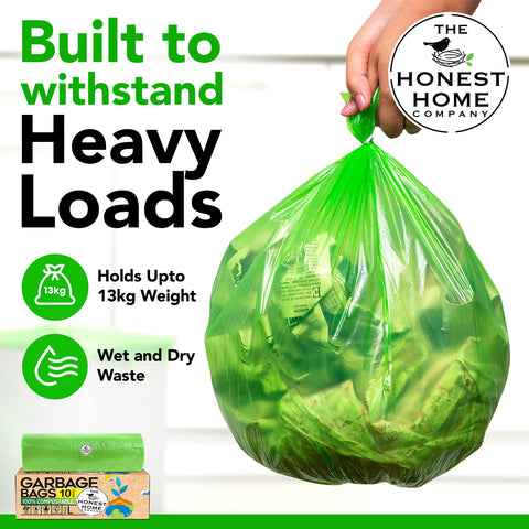 Compostable Garbage Bags Large Green | 60 Bags | 24 x 32 Inches| Pack of 4
