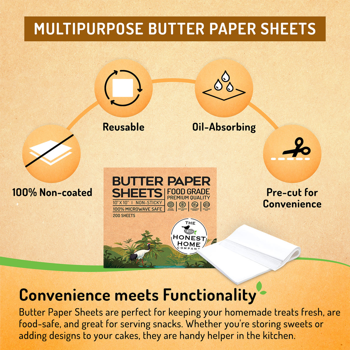 Butter Paper Sheets | 200 Sheets(10x10 Inch) | 40 GSM | Pre-Cut & Non-Coated