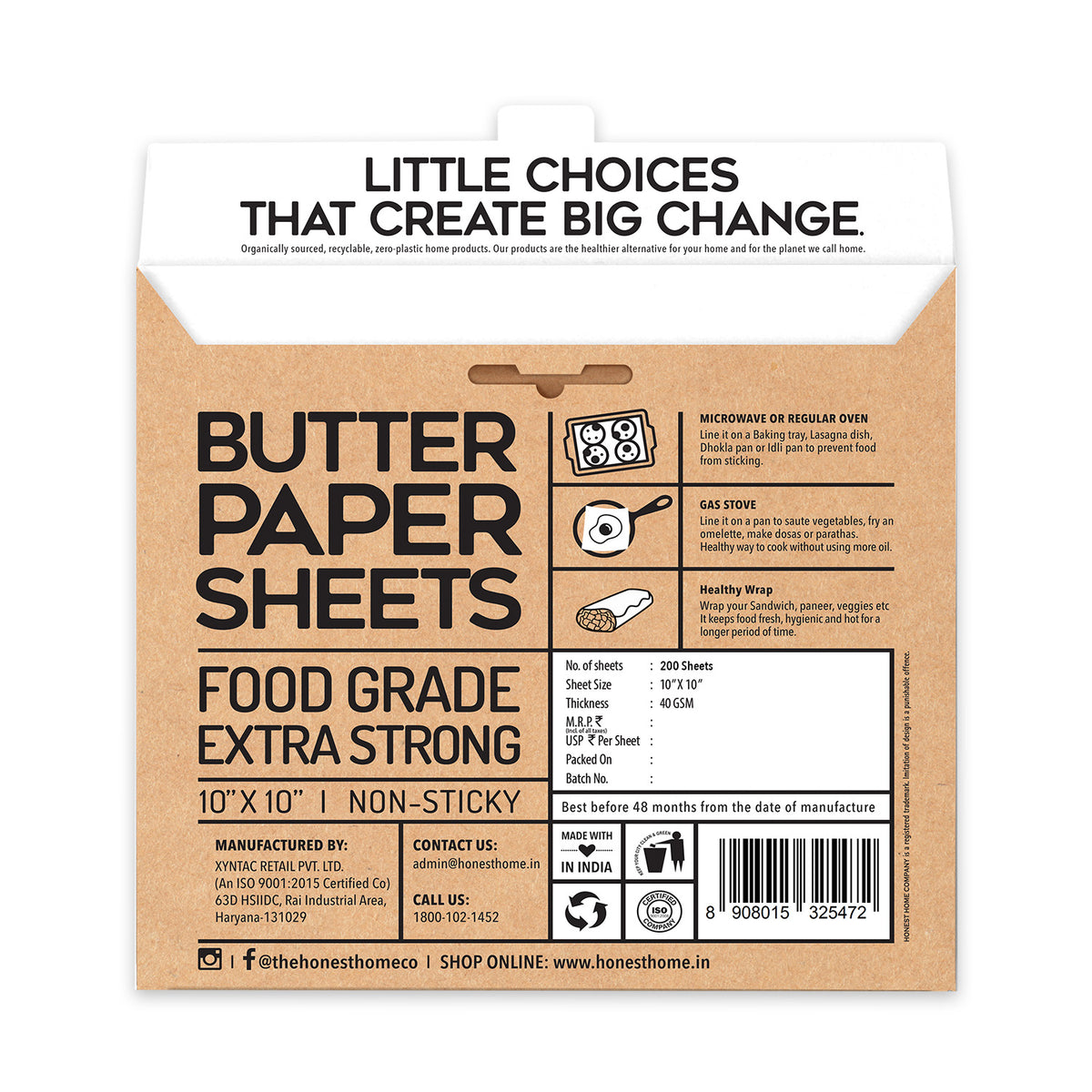 Butter Paper Sheets | 200 Sheets(10x10 Inch) | 40 GSM | Pre-Cut & Non-Coated