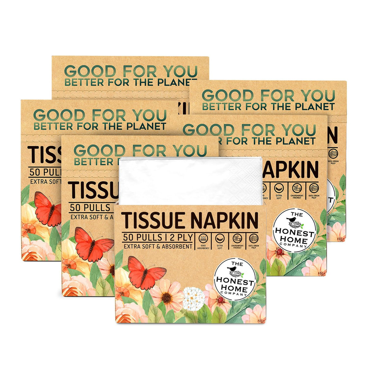Tissue Paper Napkins 2 Ply | 300 Pulls | 50 Pulls x 6 Boxes