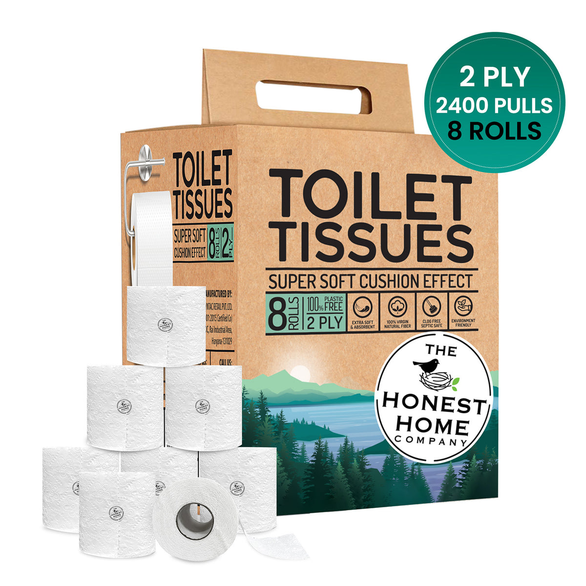Toilet Tissue Rolls 2 Ply | 2400 Pulls | 8 Rolls x 300 Pulls