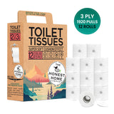 Honest Home 3 Ply Toilet Tissue Paper Rolls | 1920 Pulls | 160 Pulls x 12 rolls | 100% Virgin Pulp | Super Soft Toilet Roll | Clog-Free