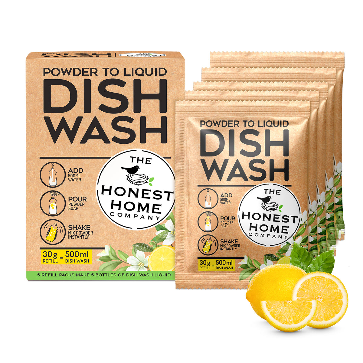 Powder to Liquid Dish Wash | 2.5L Refill | 5 Sachets, 30g Each