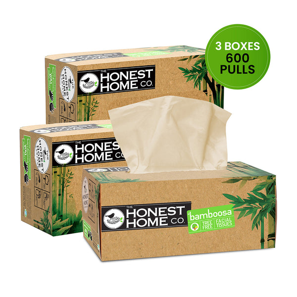 Bamboosa by The Honest Home Co. I 2 Ply Bamboo Soft Facial Tissue Paper Box | 600 Pulls | 100% Natural | Pack of 3 (200 Pulls/box)