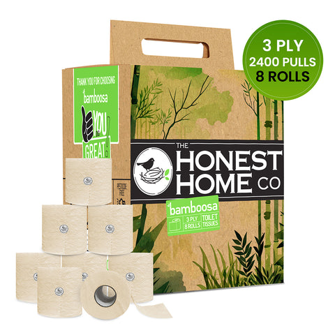 Bamboo Toilet Tissue Paper Rolls 3 Ply | 2400 Pulls | 300 Pulls x 8 Rolls