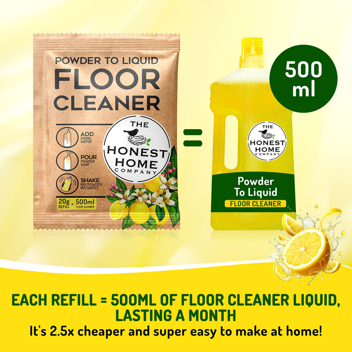 Floor Cleaner 2.5L (Powder to Liquid) | 5 Sachets, 500ml Each