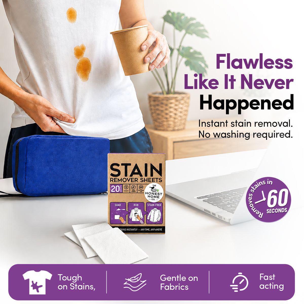 Stain Remover Sheets | 20 Sheets | Portable Stain Cleaning Sheets