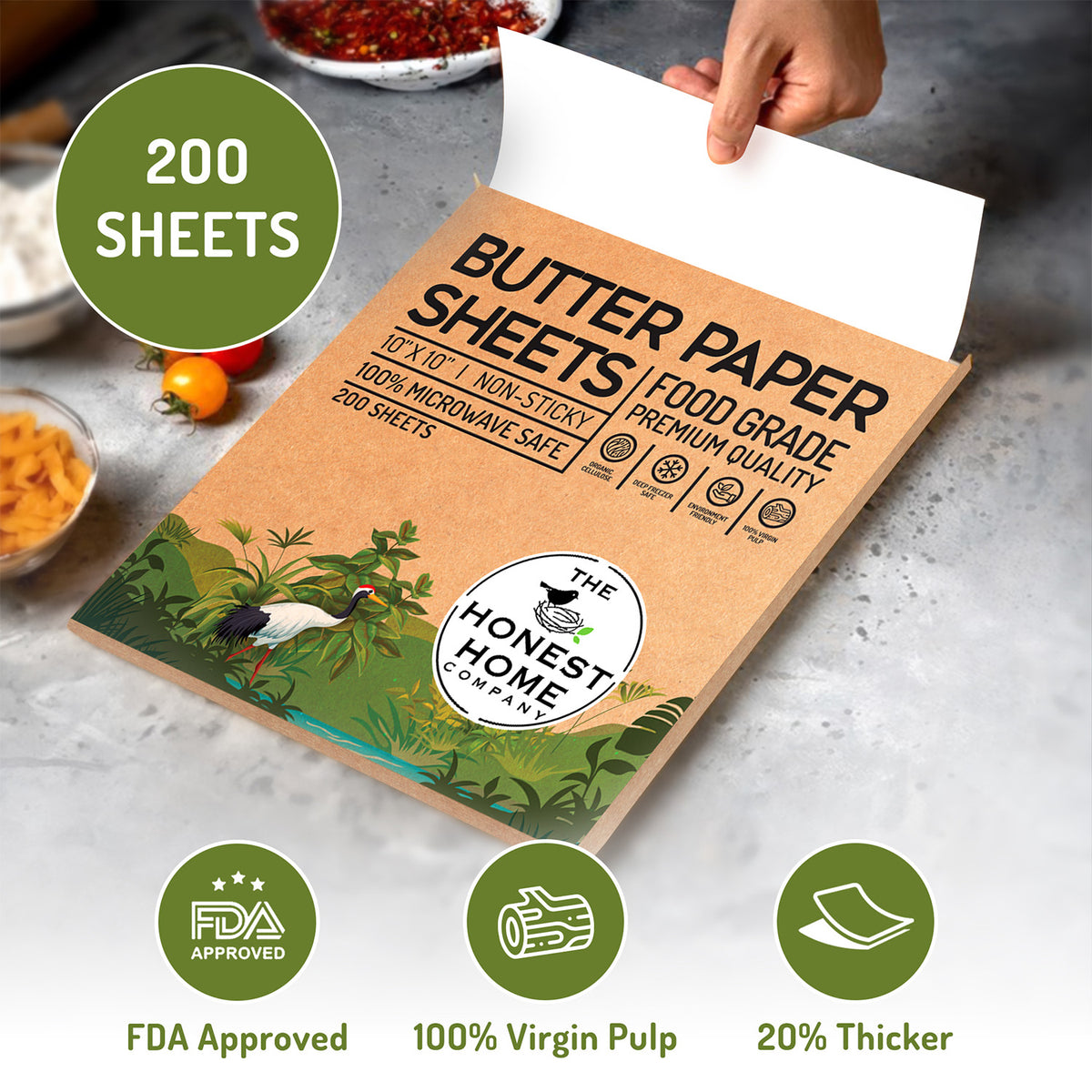 Butter Paper Sheets | 200 Sheets(10x10 Inch) | 40 GSM  | Pre-Cut & Non-Coated