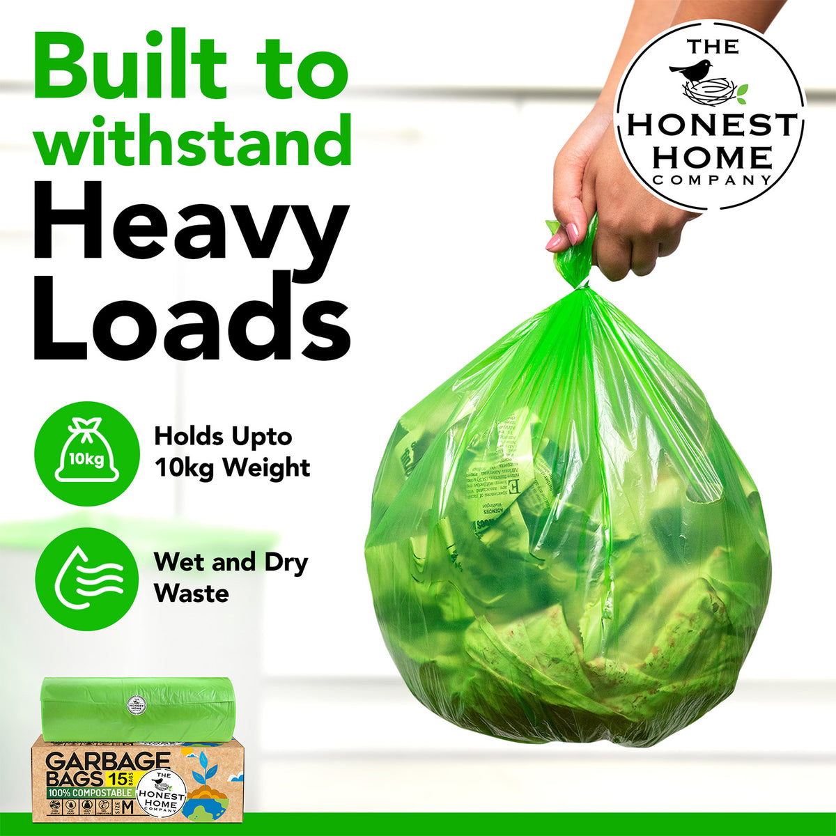 Compostable Garbage Bags Medium Green | 60 Bags | 19 x 21 Inches| Pack of 4