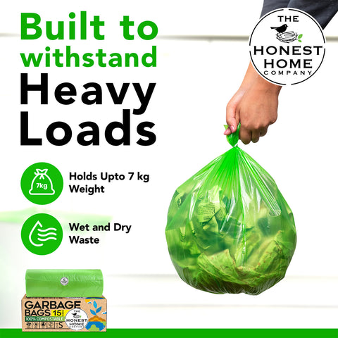 Compostable Garbage Bags Small Green | 60 Bags | 17 x 19 Inches| Pack of 4