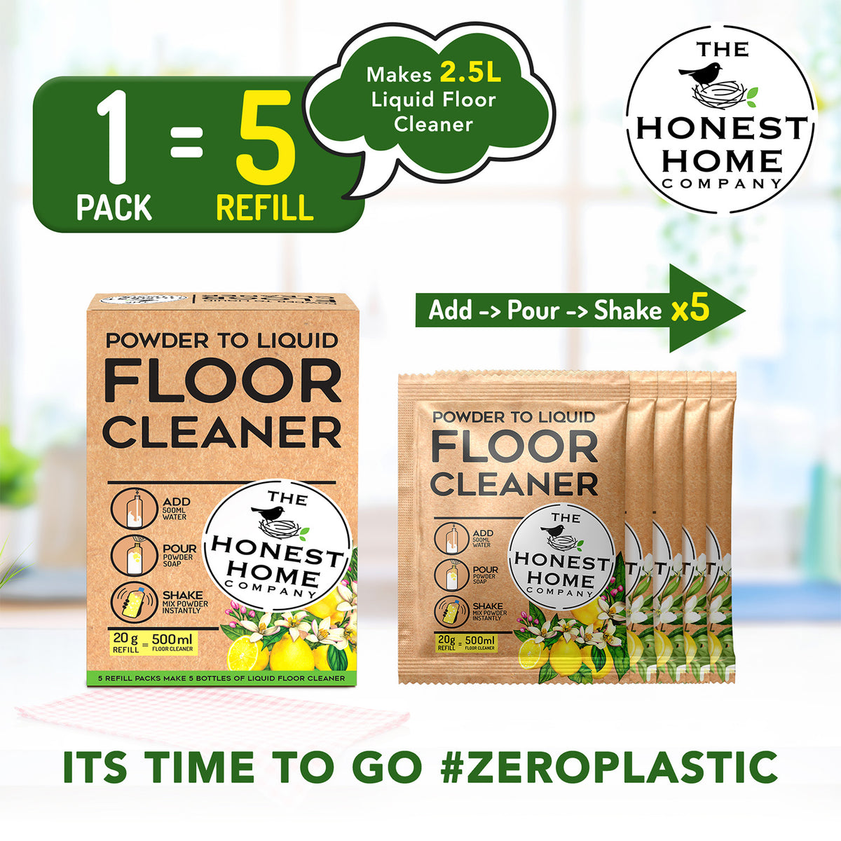 Floor Cleaner 2.5L (Powder to Liquid) | 5 Sachets, 500ml Each