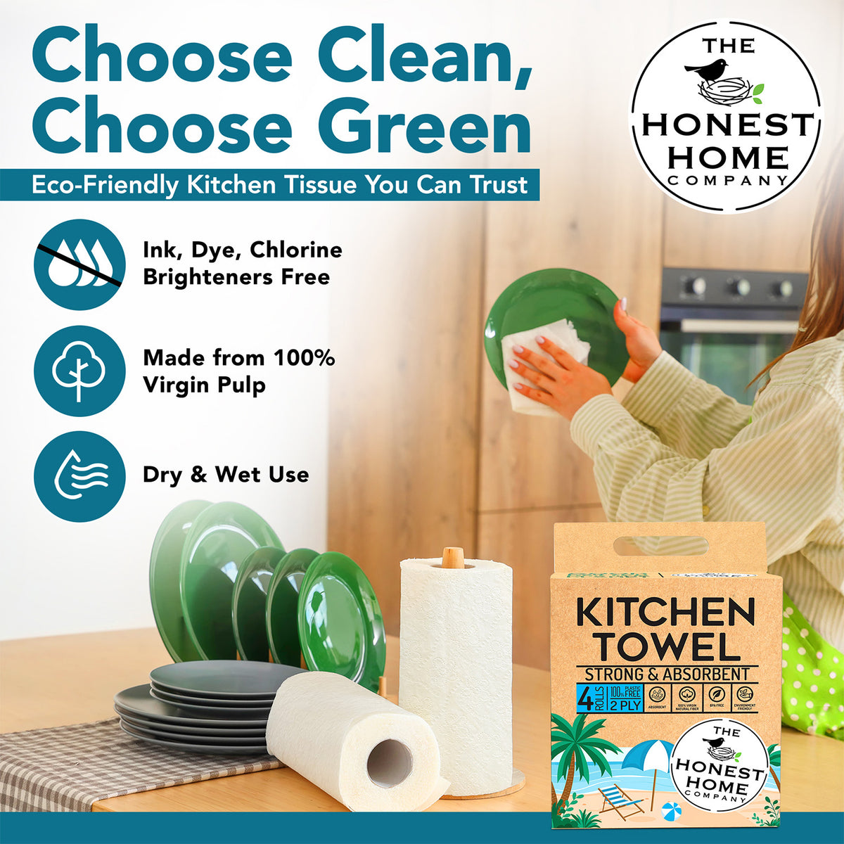 Kitchen Towel Roll Combo 2 Ply | 240 Pulls | 4 Rolls  x 60 Pulls