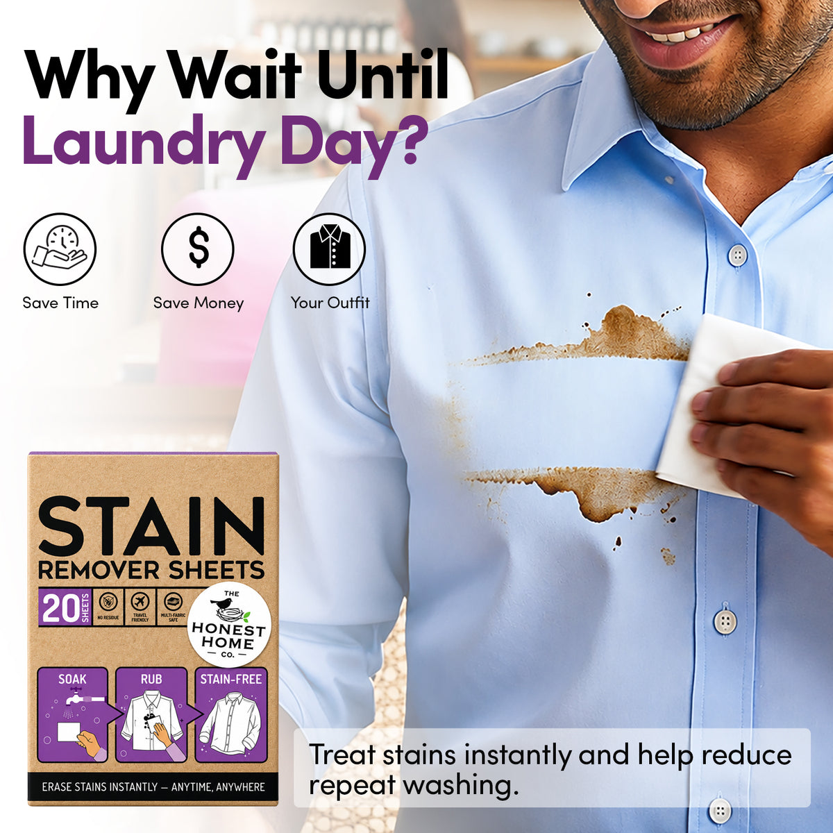 Stain Remover Sheets | 20 Sheets | Portable Stain Cleaning Sheets
