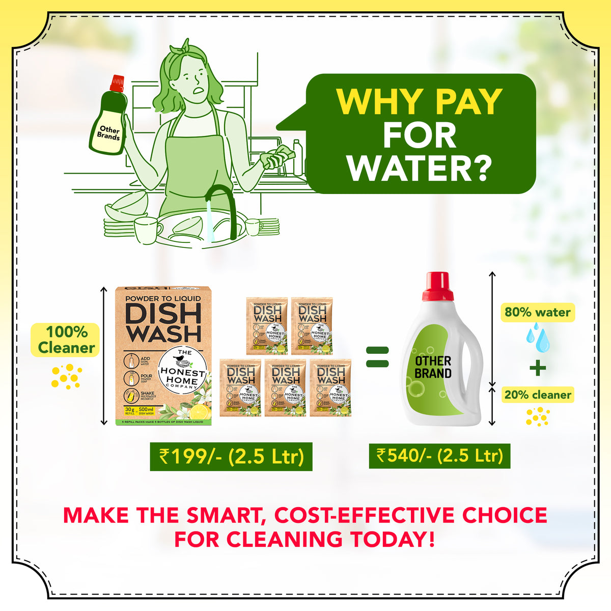 Powder to Liquid Dish Wash | 2.5L Refill | 5 Sachets, 30g Each