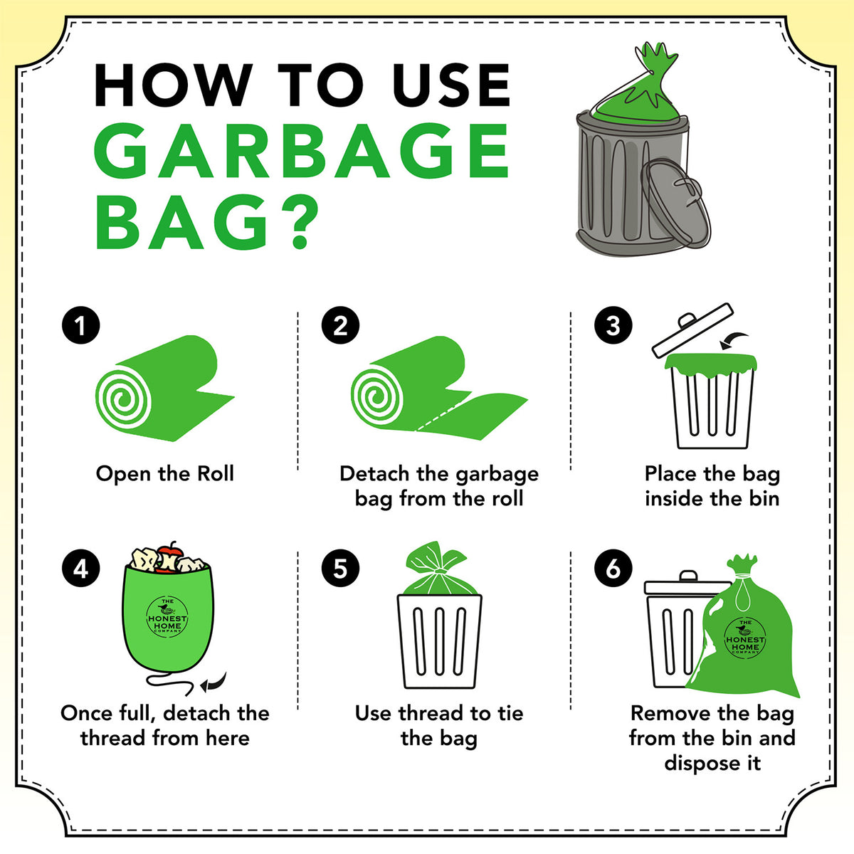 Compostable Garbage Bags Medium Green | 60 Bags | 19 x 21 Inches| Pack of 4
