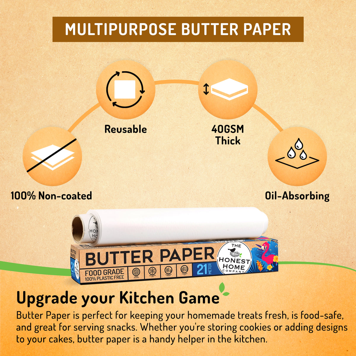 Butter Paper Roll Combo | 42 Meters | Pack of 2 (21 M + 21 M) | 40 GSM