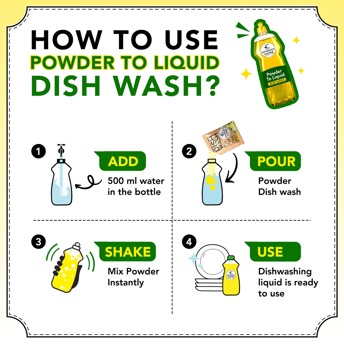 Powder to Liquid Dish Wash | 2.5L Refill | 5 Sachets, 30g Each