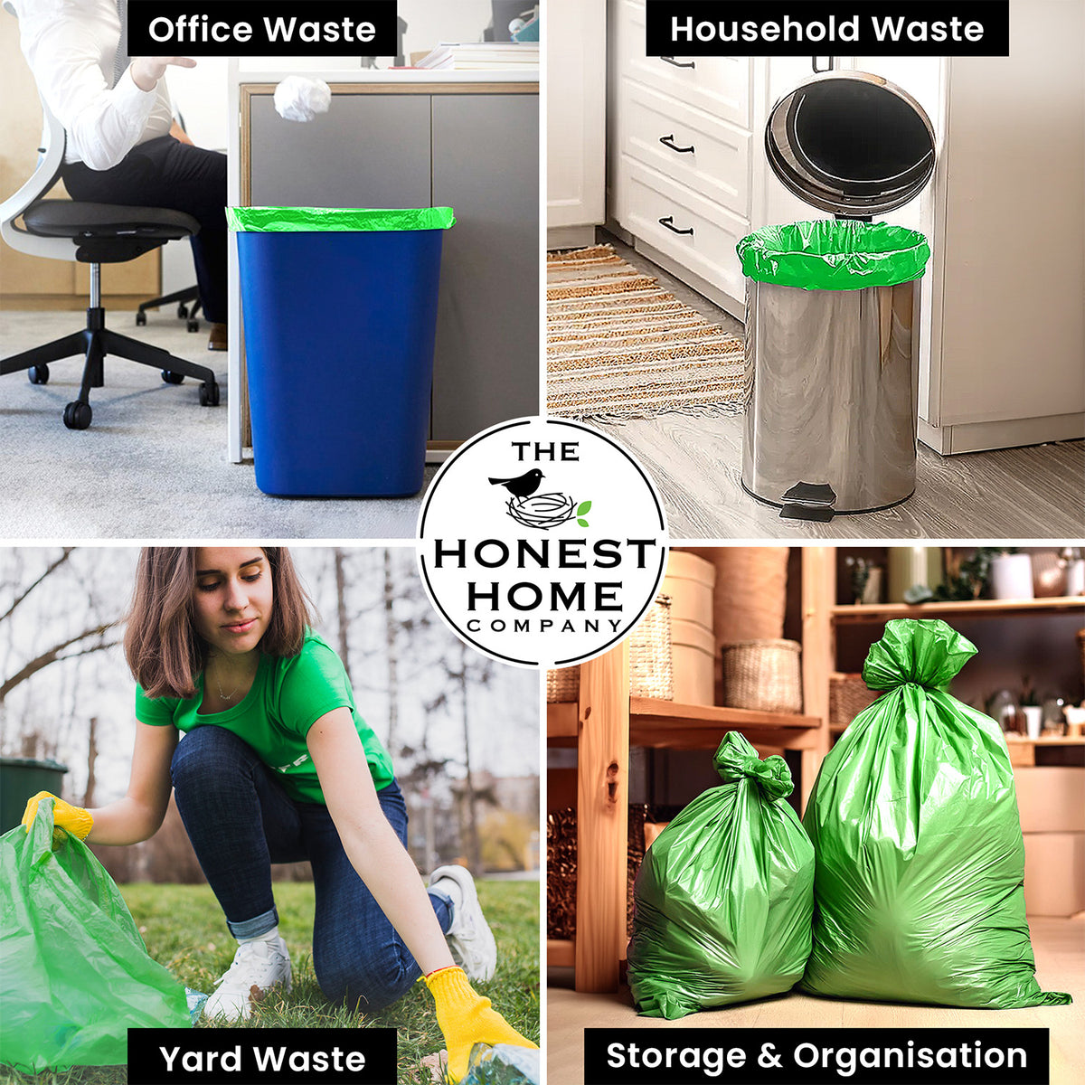 Compostable Garbage Bags Medium Green | 60 Bags | 19 x 21 Inches| Pack of 4