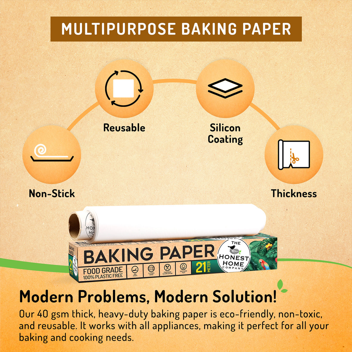 Baking Paper Roll | 21 Meters × 2 Pack | 40 GSM Non-Stick Parchment Paper