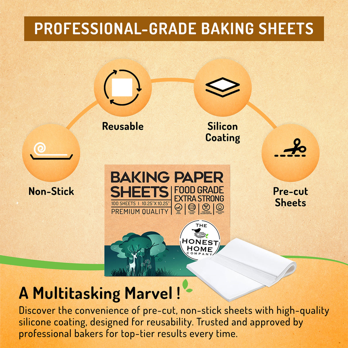 Baking Paper Sheets | 200 Sheets (Pack of 2) | 10x10 Inch