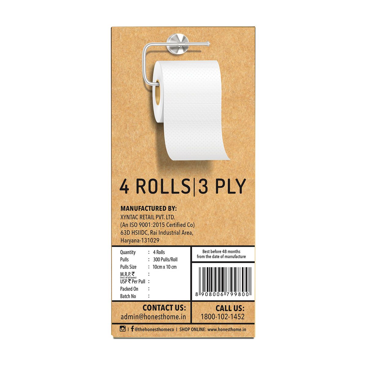Toilet Tissue Rolls 3 Ply | 1200 Pulls |4 Rolls x 300 Pulls