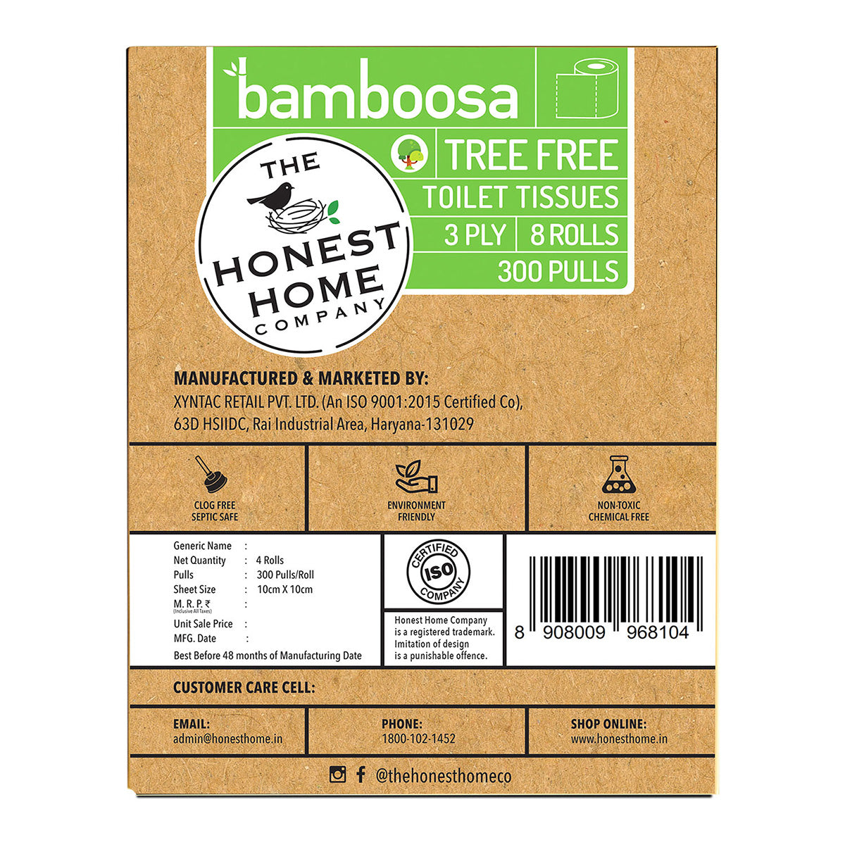 Bamboo Toilet Tissue Paper Rolls 3 Ply | 2400 Pulls | 300 Pulls x 8 Rolls