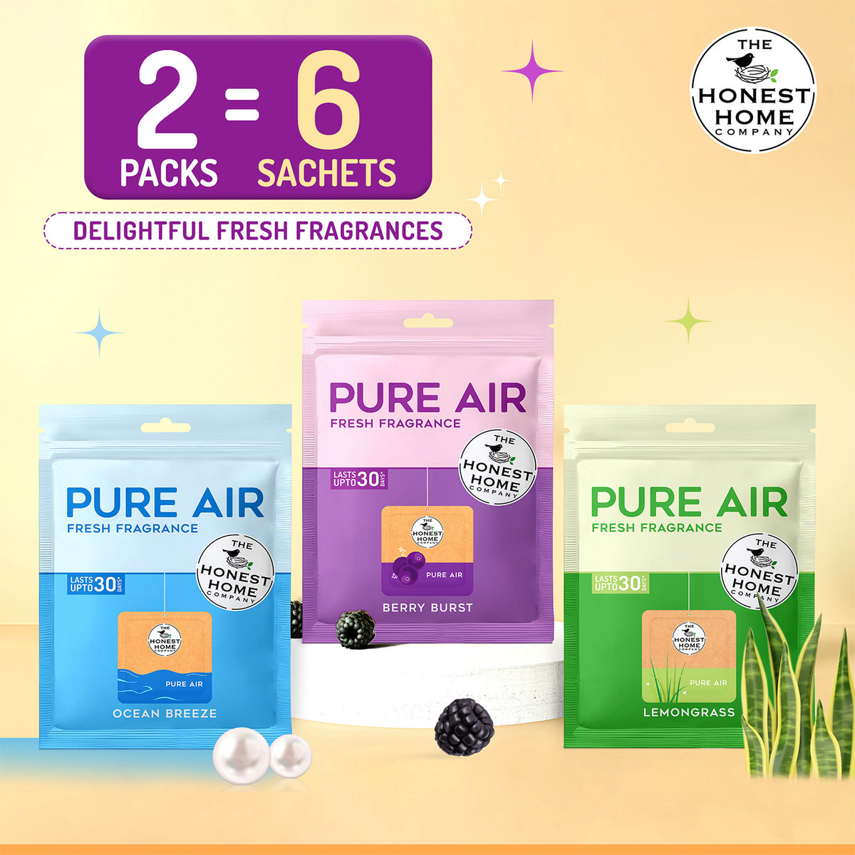 Gel Based Air Freshener | 3 Sachets | Pack of 2 | Long Lasting Fragrances