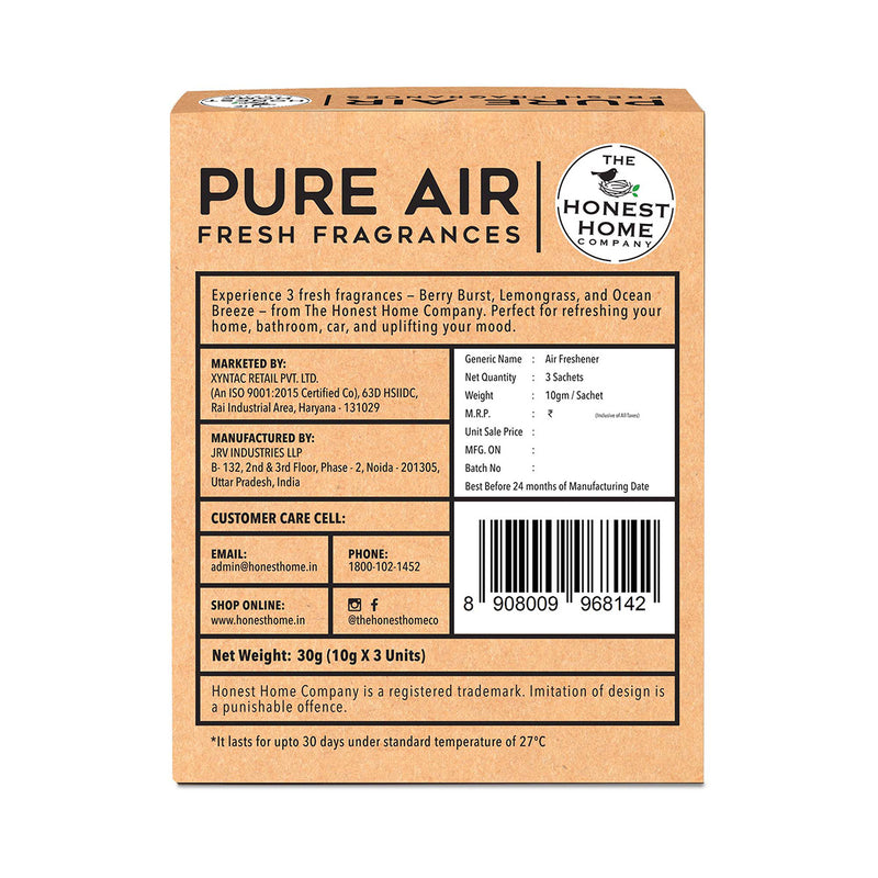 Pure Air by The Honest Home Company | Powerful Gel - Based Air Freshener | Odour Control | Lasts Upto 30 Days | Assorted Pack of 3 (30g)