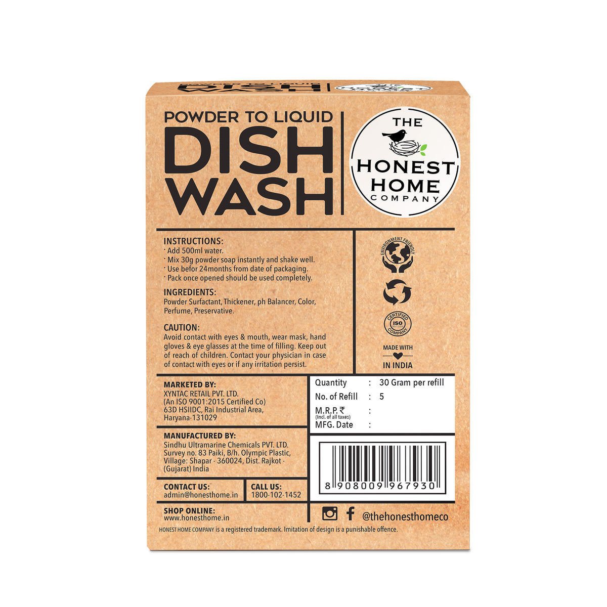 Powder to Liquid Dish Wash | 2.5L Refill | 5 Sachets, 30g Each