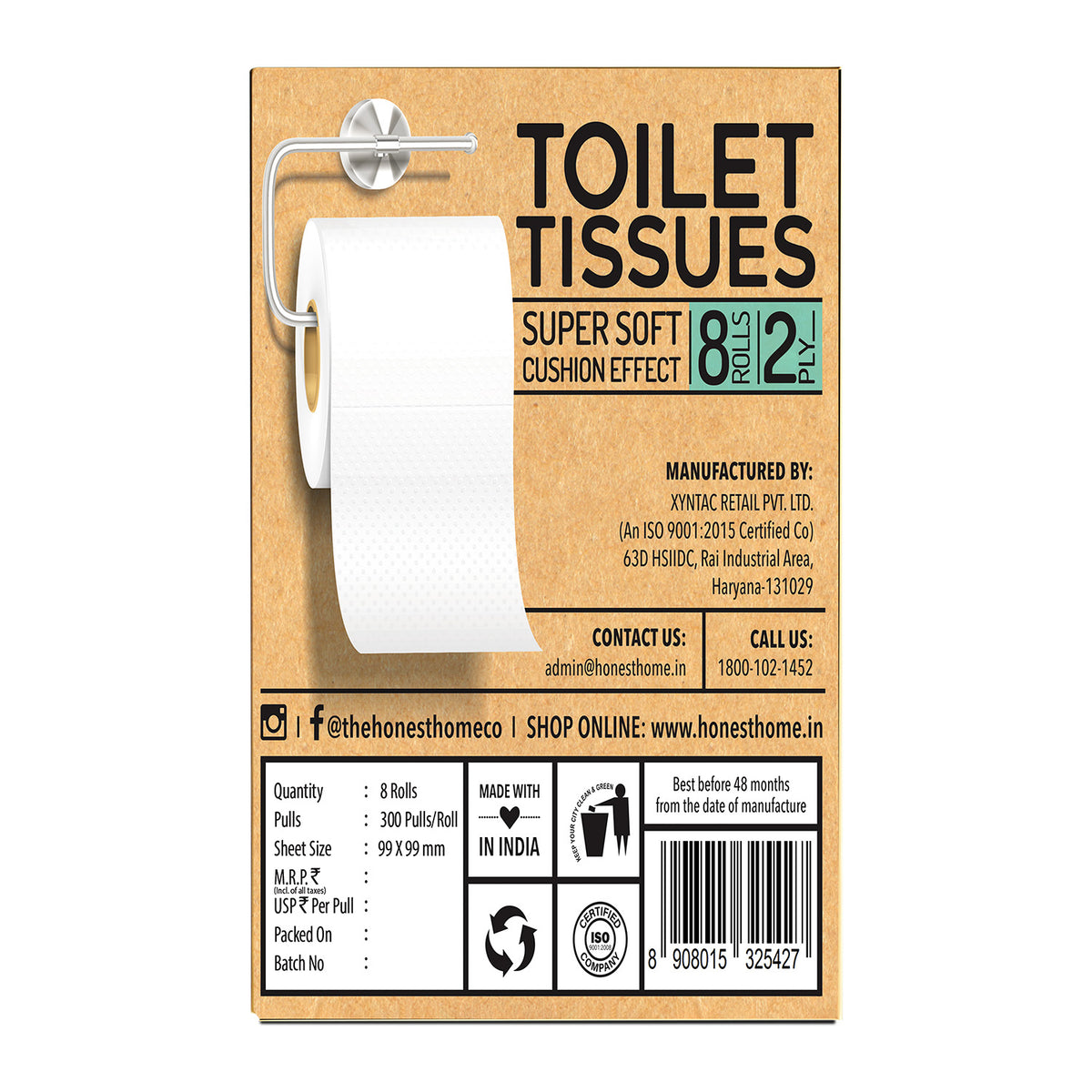 Toilet Tissue Rolls 2 Ply | 2400 Pulls | 8 Rolls x 300 Pulls
