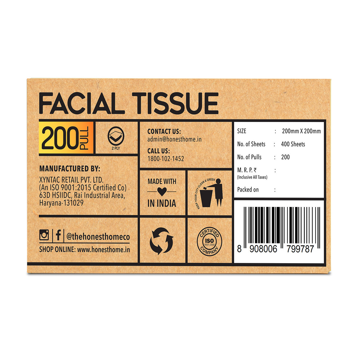 Facial Tissue Paper Box 2 Ply  | 1 Boxes x 200 Pulls