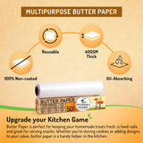 Honest Home Butter Paper Roll 50 Meters, 40 GSM | FDA Approved | 100% Non-Silicon Coated