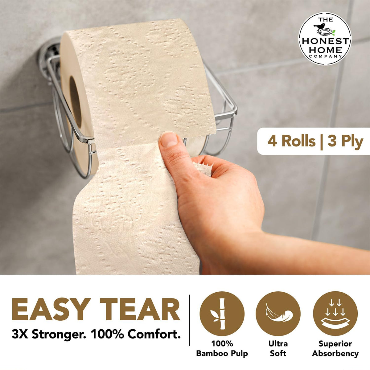 Bamboo Toilet Tissue Paper Rolls 3 Ply | 880 Pulls | 220 Pulls x 4 Rolls