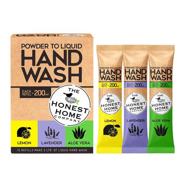 The Honest Home Co. | Powder to Liquid Hand Wash | Handwash Refill | | 3 Litres | Kills 99.9% Germs | Soft on Skin | 15 Sachets (200ml/sachet)