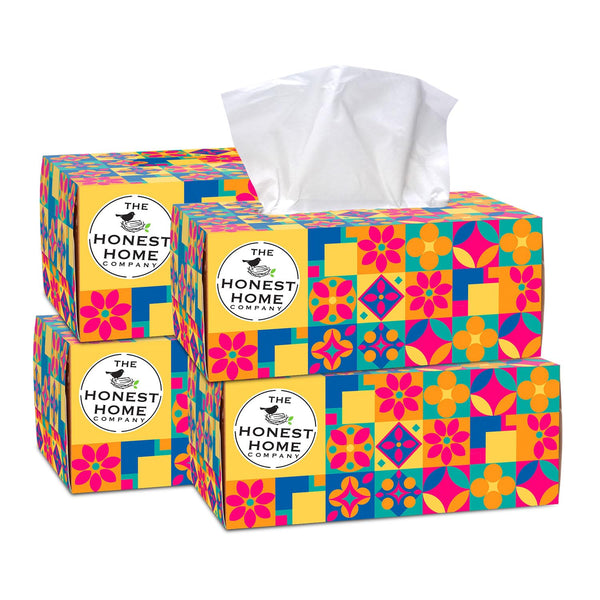 Honest Home 2 Ply Facial Tissue Paper Box | 800 Pulls | 200 Pulls x 4 boxes | Soft And Highly Absorbent | 100% Natural Virgin Fibre | Yellow