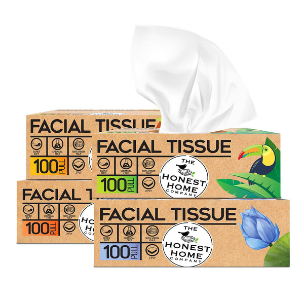 Honest Home 2 Ply Facial Tissue Paper Box | 400 Pulls | 100 Pulls x 4 boxes | Soft And Highly Absorbent | 100% Natural Virgin Fibre