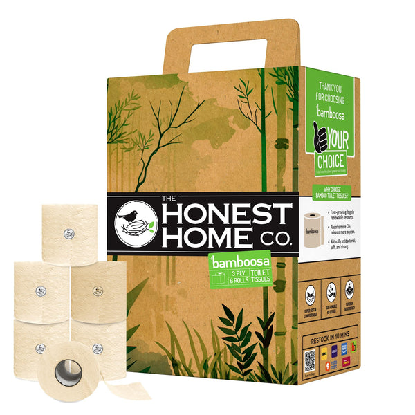 Honest Home 3 Ply Bamboo Toilet Tissue Paper Rolls | 960 Pulls | 160 Pulls x 6 Rolls | Soft & Clog-Free | 100% Natural & Unbleached