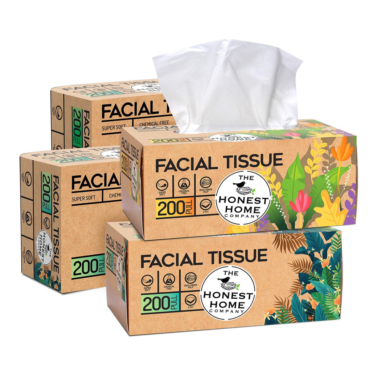 Facial Tissue Paper Box 2 Ply  | 800 Pulls | 4 Boxes x 200 Pulls