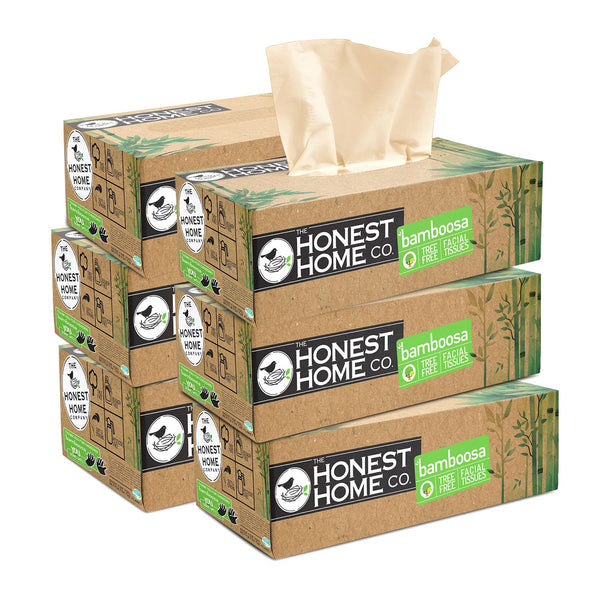Honest Home 2-Ply Bamboo Tissue Paper Box | 600 Pulls | 100 Pulls x 6 Boxes | Soft And Highly Absorbent | 100% Natural