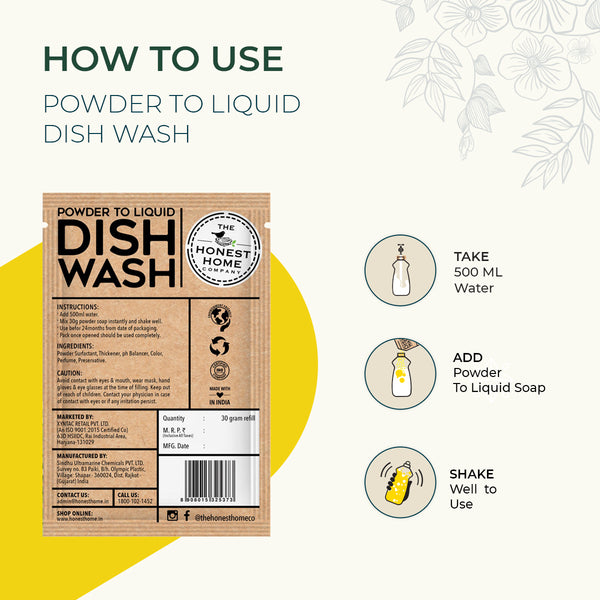 Powder-To-Liquid Dishwash - 5 Refills - 2.5 Liters Liquid Dishwash